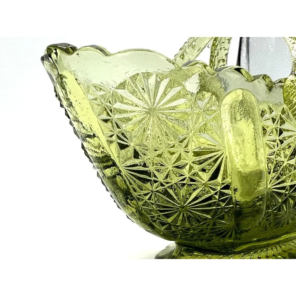 Fenton Art Glass Colonial Green Glass‎ Basket American Classic Twig Handle EUC